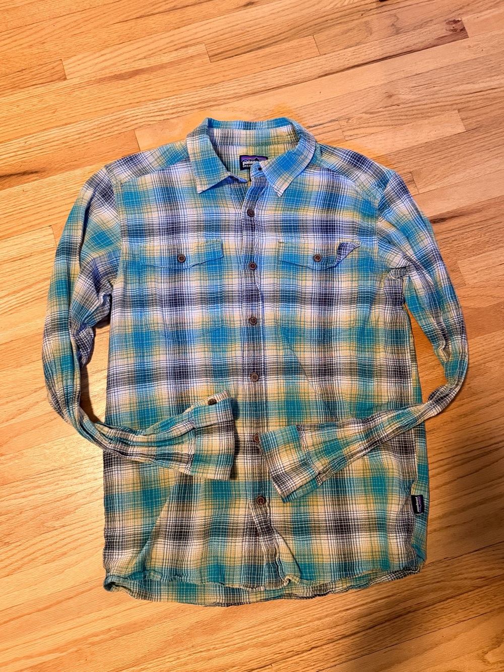 Patagonia Plaid Button-Down Shirt in Blue, Green, Yellow small